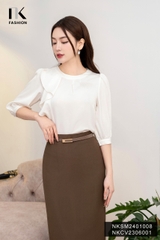 NK Fashion Áo Sơ Mi Lụa Cổ Tàu Bèo Lệch Ly Cổ Sang Trọng, Thanh Lịch NKSM2401008