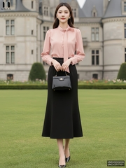 Sơ mi cổ tàu vạt nơ điệu đà, nữ tính UNSM2509006