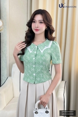Áo Sơ Mi UK Fashion Công Sở Thiết Kế Cổ Kép, Họa Tiết Hoa Nhẹ Nhàng, Thanh Lịch, Nữ Tính UKSM2406007