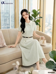 Set áo Linen cổ sen + chân váy xếp UKBD2605001 ( Bao gồm cả áo và chân váy )