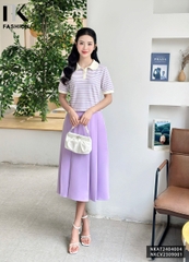 NK Fashion Áo Thun Kẻ Sọc Phối Cổ Thoải Mái, Nữ Tính NKAT2404004