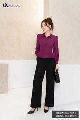 Sơ mi dài tay Sup eo UK Fashion công sở Tay Dài Thời Trang Basic Chất Liệu Vải Hàn, Thoáng Mát UKSM230701