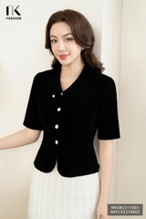 NK Fashion Áo Sơ Mi Nhung Nơ Vai, Sang Trọng NKSM2311003