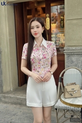 Sơ mi hoa bo gấu phối cổ rực rỡ, gọn gàng UKSM2505016