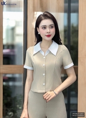 Sơ Mi Kẻ Cúc Nẹp Phối Cổ Đức Thanh Lịch, Trẻ Trung UKSM2412001 ( Ko kèm QU/CV/PK)