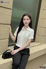 Sơ mi cổ đức xếp chéo bấu gấu gọn gàng UKSM2506016