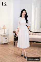 Set Sơ Mi Cổ Hoa Vai+Chân Váy Xòe Xếp NKBD2309001
