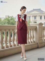 Set gile vạt chéo cúc + chân váy sang xịn, lịch sự UKBD2506006