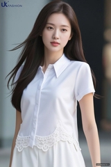 Sơ mi cộc tay ren gấu kiểu điệu đẹp UKSM2507011