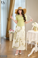Chân váy hoạ tiết Linen xoè kiểu dáng mới, tươi mát chào hè NKCV2504007