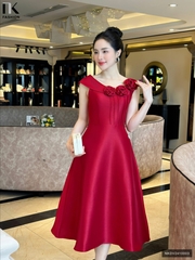 Đầm Dự Tiệc Bấu mí hoa 3D Tinh Tế NK Fashion Dày Dặn Đứng Form Chuẩn Thanh Lịch NKDV2410003