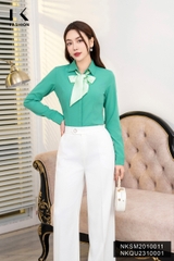 Quần Ống Rộng Cá Sườn Cúc Bọc Viền, Thanh Lịch NKQU2310001