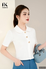 Áo thun cổ sen nẹp dọc 3 cúc hoa xinh xắn, trẻ trung, chất lượng NKAT2502008