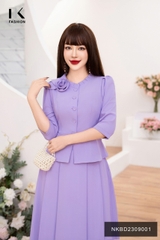 Set Sơ Mi Cổ Hoa Vai+Chân Váy Xòe Xếp NKBD2309001