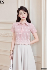 Sơ mi cổ đức dệt chân nổi xinh, điệu, sẵn sàng lên đồ