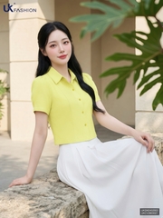 UK Fashion Áo Sơ Mi Cổ Đức 7 Mảnh Ly Súp Trẻ Trung, Nữ Tính UKSM2402002
