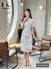 NK Fashion Đầm Cổ Bẻ Tùng Dập Ly Nữ Tính, Thời Trang, Sang Trọng NKDV2404003