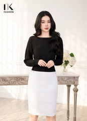 NK Fashion Áo Len Cổ Tròn Vân O, Dáng Suông, Tay Dài, Thời Trang NKFAL2312002