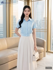 Sơ mi cổ đức mí bo gấu, gọn dáng, thanh lịch UKSM2605018