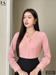 Sơ Mi Cổ V Hoa Cổ Nk Fashion Thời Trang Công Sở Trẻ Trung, Basic, Thanh Lịch NKSM2409001