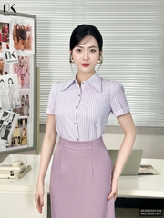Sơ Mi Kẻ Cổ Đức Phối Cổ Viền Thời Trang Công Sở NK Fashion Trang Nhã, Trẻ Trung, Vải Mềm NKSM2501006