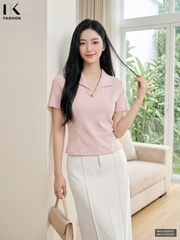 Áo thun V lá cổ mềm nhẹ, trẻ trung NKAT2605001