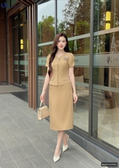 Set sơ mi lé hoa ngực + chân váy A sang xịn, màu sắc nhã nhặn, dễ mặc ( Bao gồm cả áo + chân váy) UKBD2504002