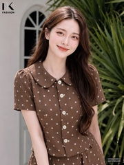 Sơ mi cổ sen chấm bi dịu dàng, ghép set điệu NKSM2605015