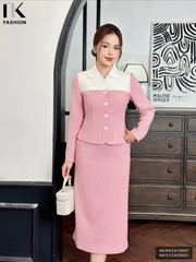 Áo Kí Giả Phối Màu Cổ Sen NK Fashion Công Sở Nữa Trẻ Trung, Thanh Lịch Vải Mềm Mịn NKAK2410007 ( ko kèm CV + PK)