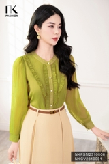 Áo Sơ Mi Dáng Suông Tơ Bèo V Dọc Nẹp, Thời Trang Công Sở NKFSM2310006