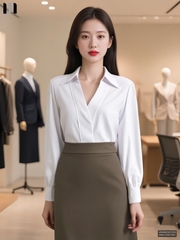Sơ mi cổ V lá cổ dễ mặc UNSM2507025