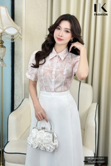 Áo Sơ Mi Thô Mềm 7 Mảnh Hoạ Tiết NK Fashion Công Sở Nữ Thanh Lịch NKSM2407001