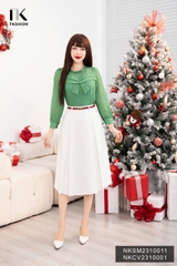 NK Fashion Sơ Mi Bèo Cổ  Xếp Ngực Vạt Nơ Thanh Lịch, Nữ Tính NKSM2310011