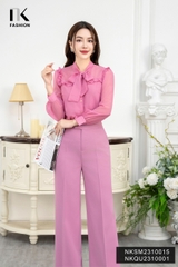 Quần Ống Rộng Cá Sườn Cúc Bọc Viền, Thanh Lịch NKQU2310001