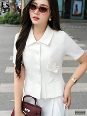 Ký giả 2 lớp hoa 3D NKSM2607003 ( Áo rời không kèm CV/QU/PK )