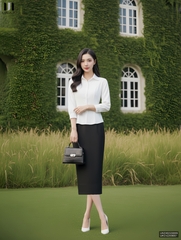 Sơ mi cổ sen peplum thanh lịch, nhẹ nhàng UNSM2509009