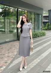 Set sơ mi lé hoa ngực + chân váy A sang xịn, màu sắc nhã nhặn, dễ mặc ( Bao gồm cả áo + chân váy) UKBD2504002