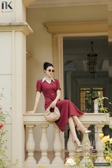 Đầm phối cổ cúc bọc kiểu dáng thanh lịch, sang chảnh LUDV2506001