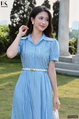 Đầm kẻ cổ đức xếp thân cực kì xinh đẹp và duyên dáng NKDV2504005
