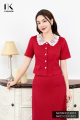 Áo Sơ Mi Text Cổ Ren Dệt, Nữ Tính, Thanh Lịch, Trẻ Trung NKSM2312001