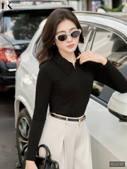 Áo len lá cổ khóa kiểu dáng lạ mắt, màu sắc nhã nhặn NKAL2510005