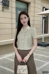Sơ mi mí kẻ cổ ve mới lạ UKSM2506009
