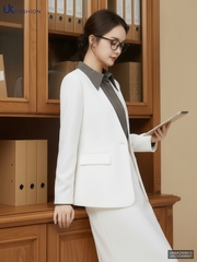 Áo vest không cổ cúc đơn sang xịn, đứng forrm UNAK2509012