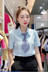 Áo Sơ Mi nữ UK Fashion cổ đức cọc tay mí nẹp, chất liệu lụa không nhăn UKSM2401016