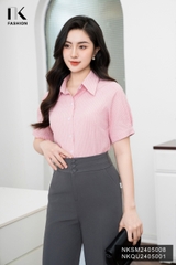 Áo Sơ Mi Kẻ Xếp Ly Vai NK Fashion Công Sở Nữ Cách Điệu Thanh Lịch Vải Mềm Mịn NKSM2405008
