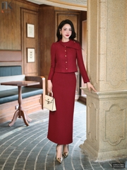 Chân váy bút chì suông diễu ly ghép set cực sang xịn LUCV2512001