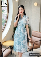 NK Fashion Đầm Cổ Bẻ Tùng Dập Ly Nữ Tính, Thời Trang, Sang Trọng NKDV2404003