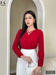 Sơ Mi Cổ V Hoa Cổ Nk Fashion Thời Trang Công Sở Trẻ Trung, Basic, Thanh Lịch NKSM2409001