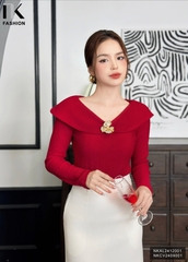 Áo Len Tiệc  NK Fashion Công Sở Nũ Thế Kế Cổ Bèo lật Trẻ Trung Chất Vải Mềm Mịn NKAL2412001