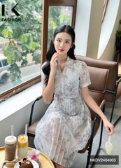 NK Fashion Đầm Cổ Bẻ Tùng Dập Ly Nữ Tính, Thời Trang, Sang Trọng NKDV2404003